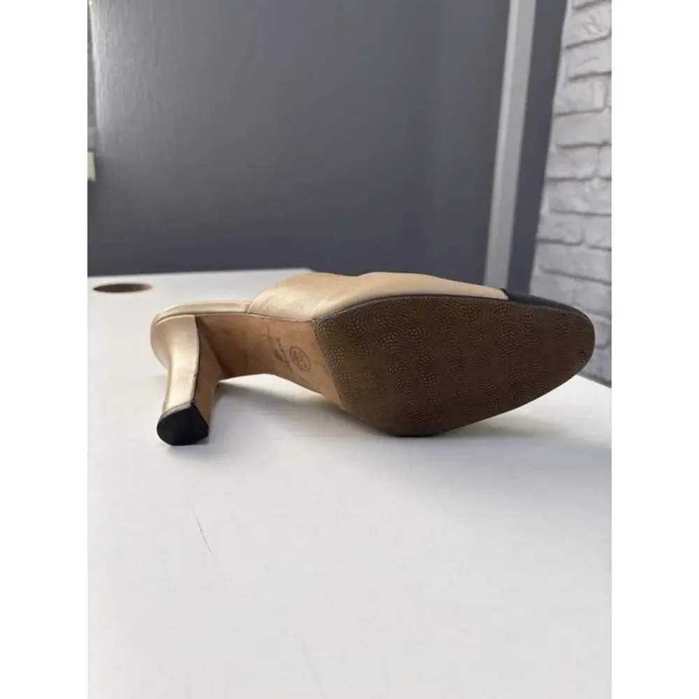 Chanel Beige & Black Leather Mules Size 40